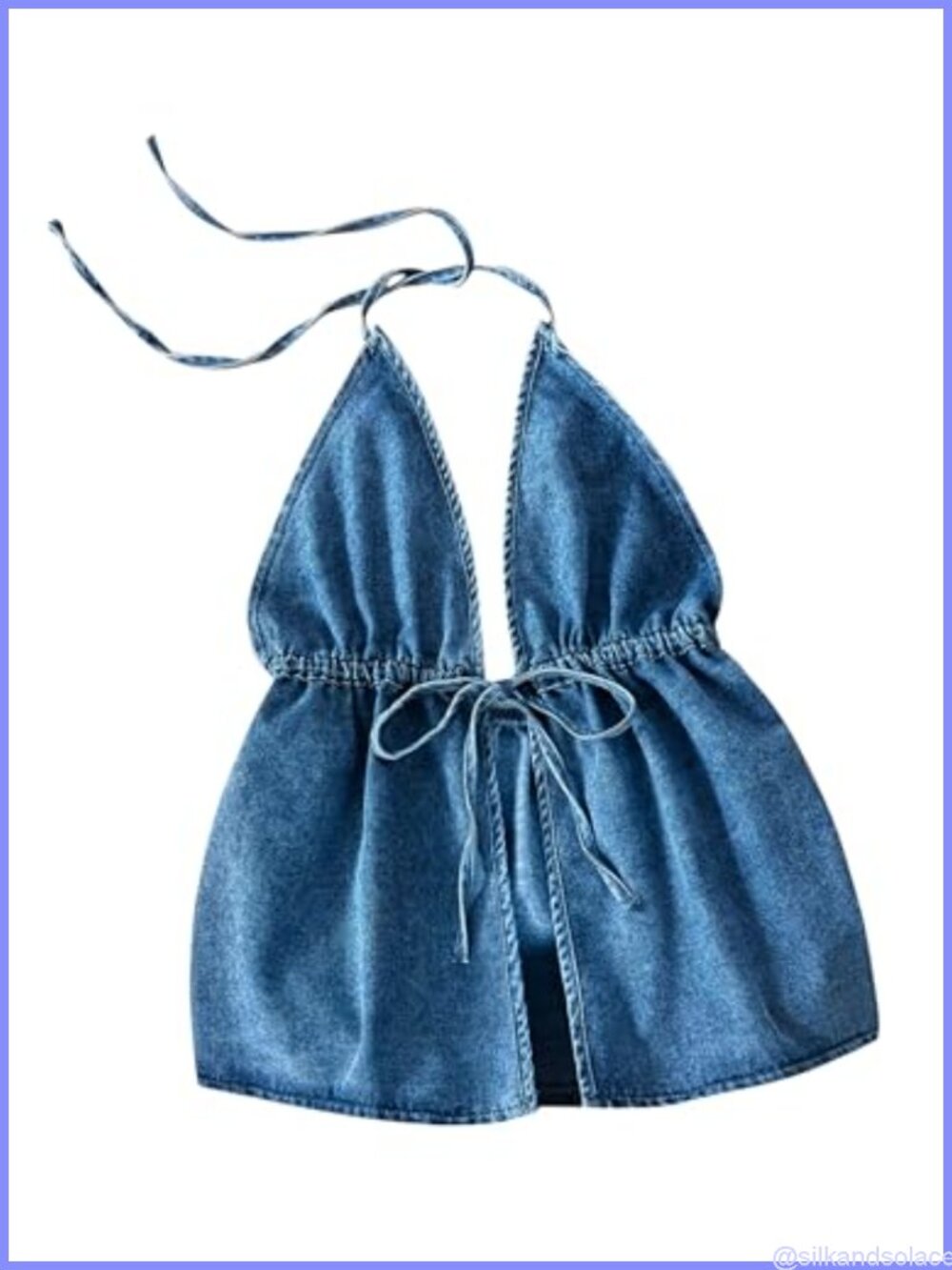 Women's Denim Halter Top Sleeveless Self Tie Crop Tank Top Jean Ruffle Hem